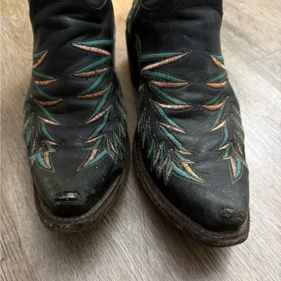 Lucchese Black and Turquoise Snip Toe Western Cowboy Boots Size 7 - Picture 6 of 16